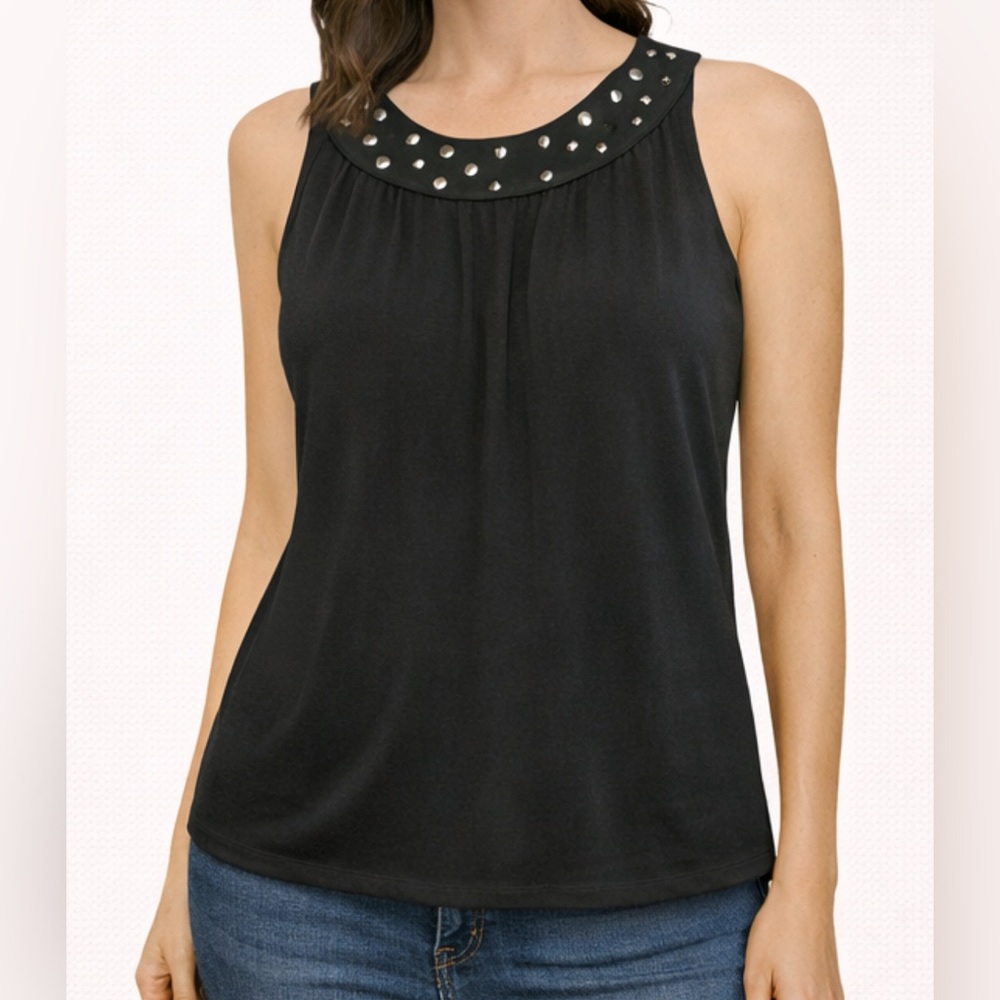 Cynthia Rowley Black Sleeveless Studded Neck Tank Top | Size S